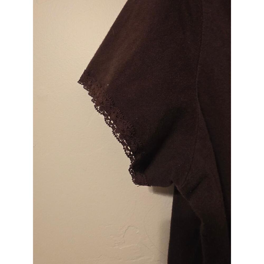 Faded Glory Brown Lace Trim Top Large Y2K Coquette Fairycore Cotton - Picture 4 of 5